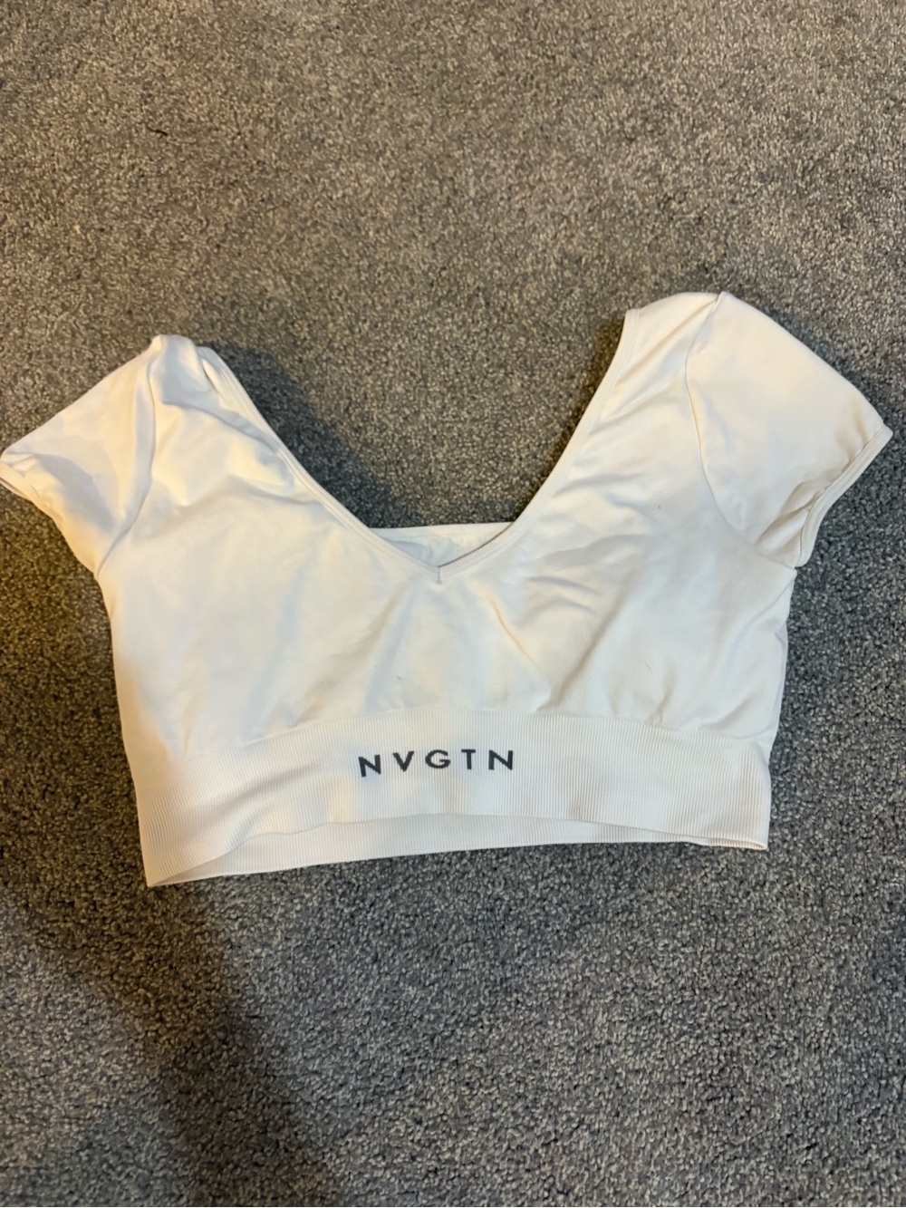 NVGTN White V-Neck Crop Top- Medium